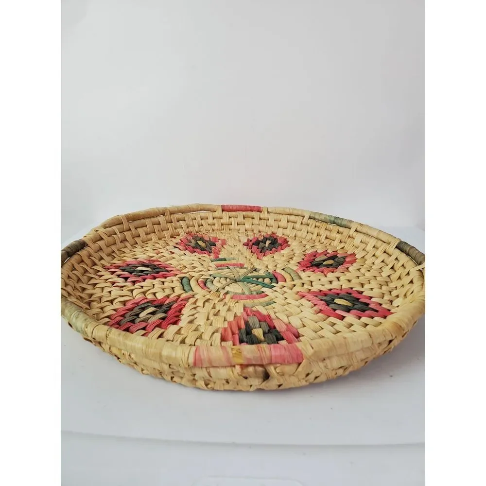 Native American Weaved Straw Plant Holder‎ Basket Decorative Round
